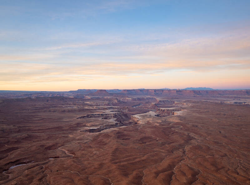 Photo of the Canyonlands National Park from Green River Overlook at Sunrise. Winter.
