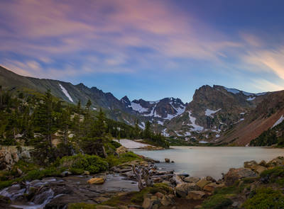Photo of the sunset at Lake Isabelle.
